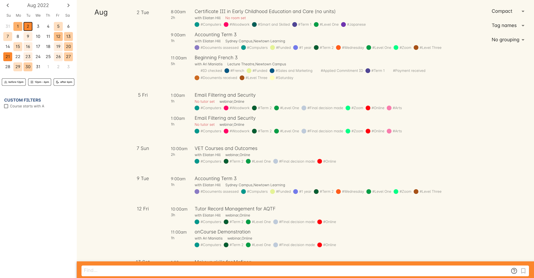 Figure 372. The Timetable window in Compact view