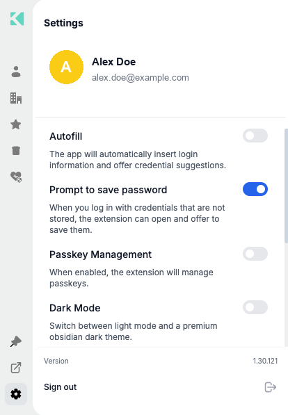 Autofill, save prompt, passkeys and dark mode