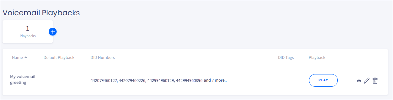 Screenshot of the table with existing voicemail playbacks