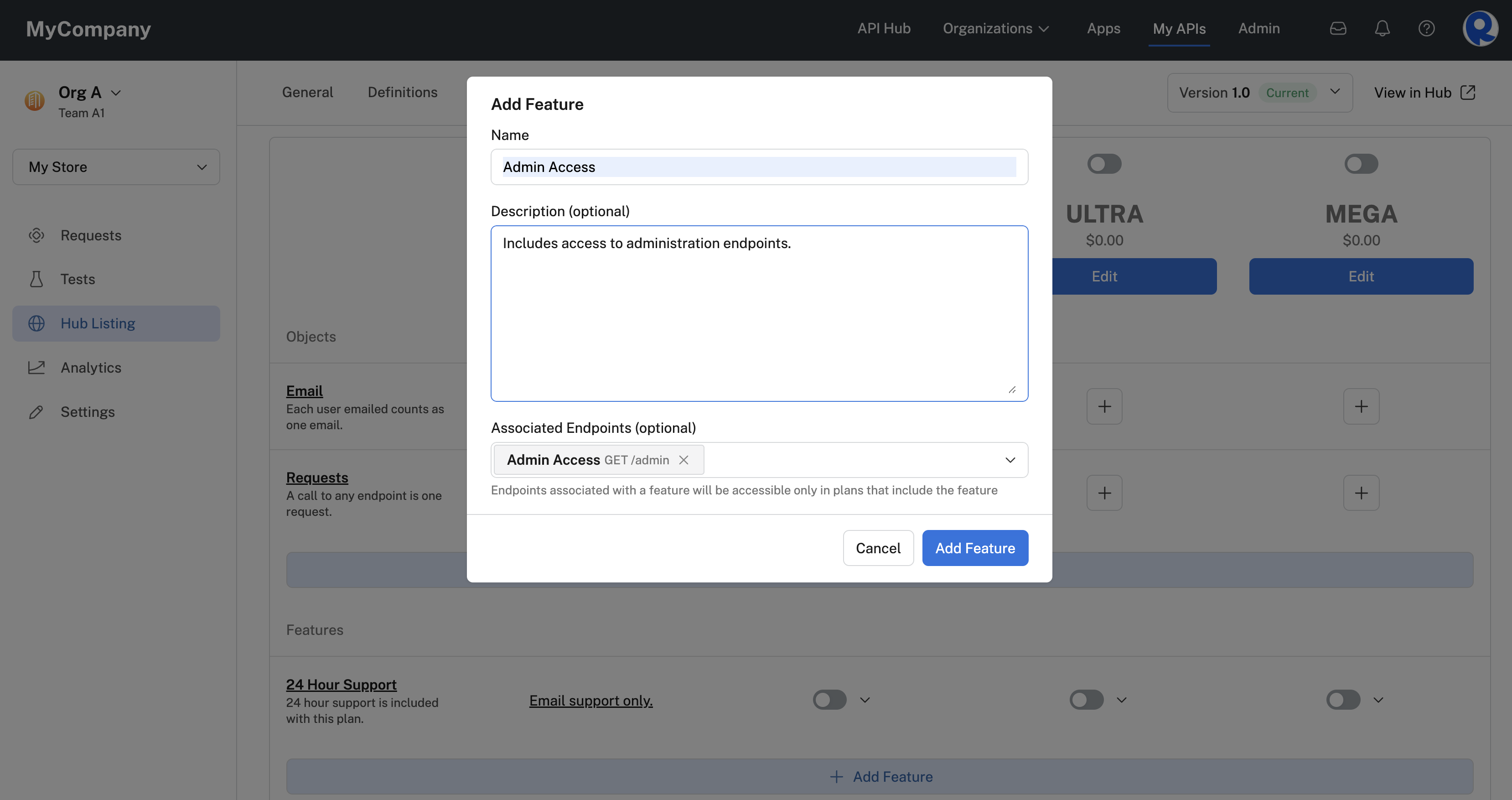 Adding a Feature that makes administration endpoints available to API consumers.