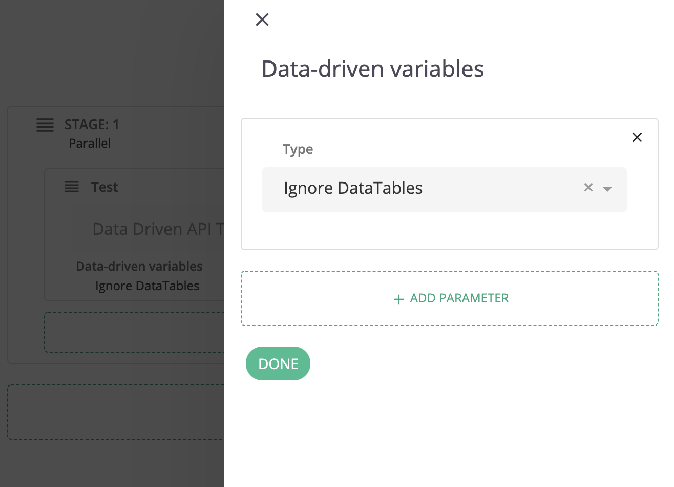 Setting a test to not use any associated DataTables