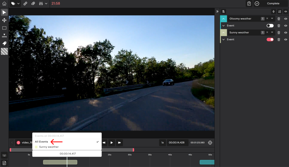 video editor view events