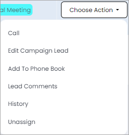 Screenshot with the the actions with leads