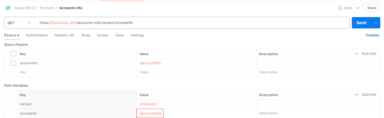 Postman screen - Account information endpoint