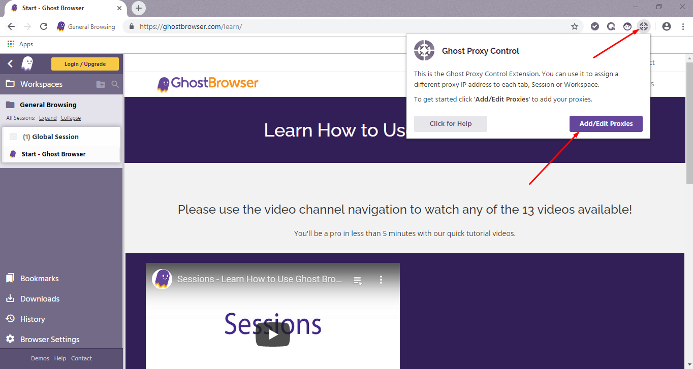 Ghost Browser proxy control add/edit proxies