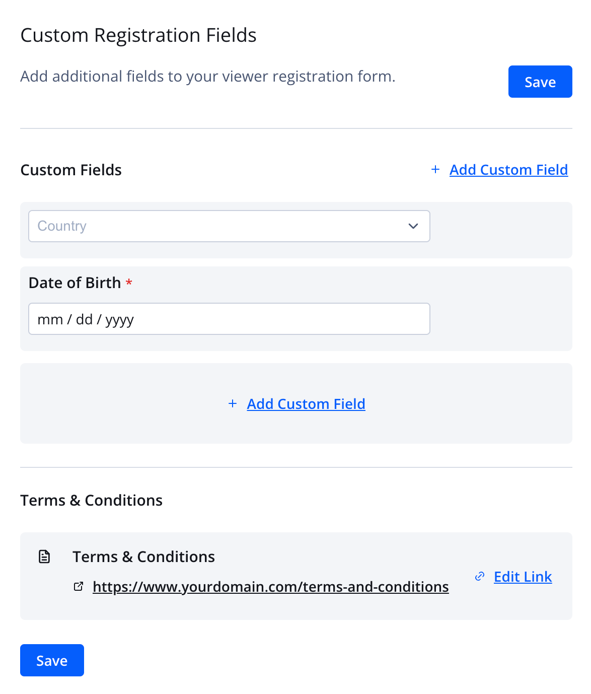 Custom Registration Fields tab