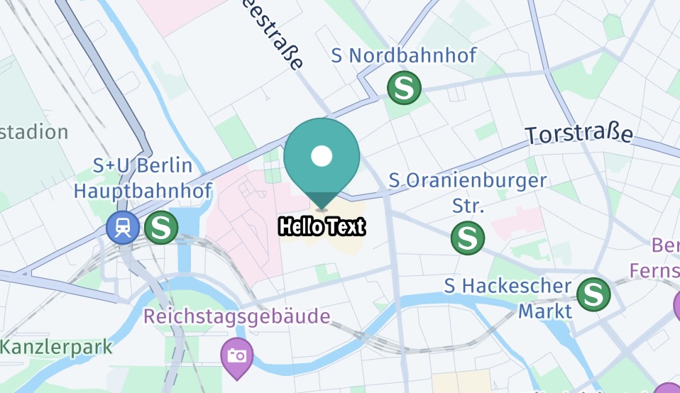 Screenshot: Showing a map marker with text.