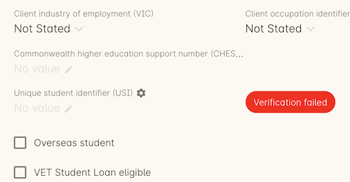 Figure 448. This USI has failed verification. The data can be corrected and the verification attempted again.