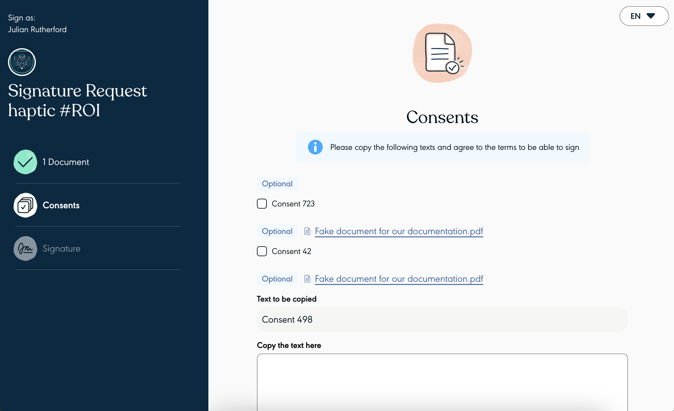 Signer Consent Request with a Document contextualisation