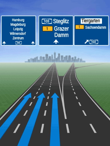 Screenshot: A junction view overlayed with a signpost image.