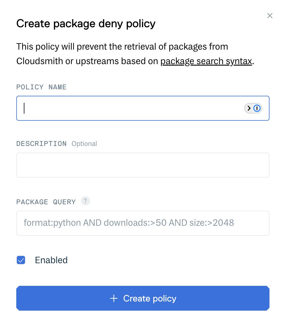 Create Vulnerability Policy Form