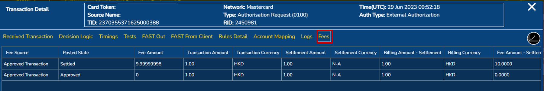 Transaction screen: fees