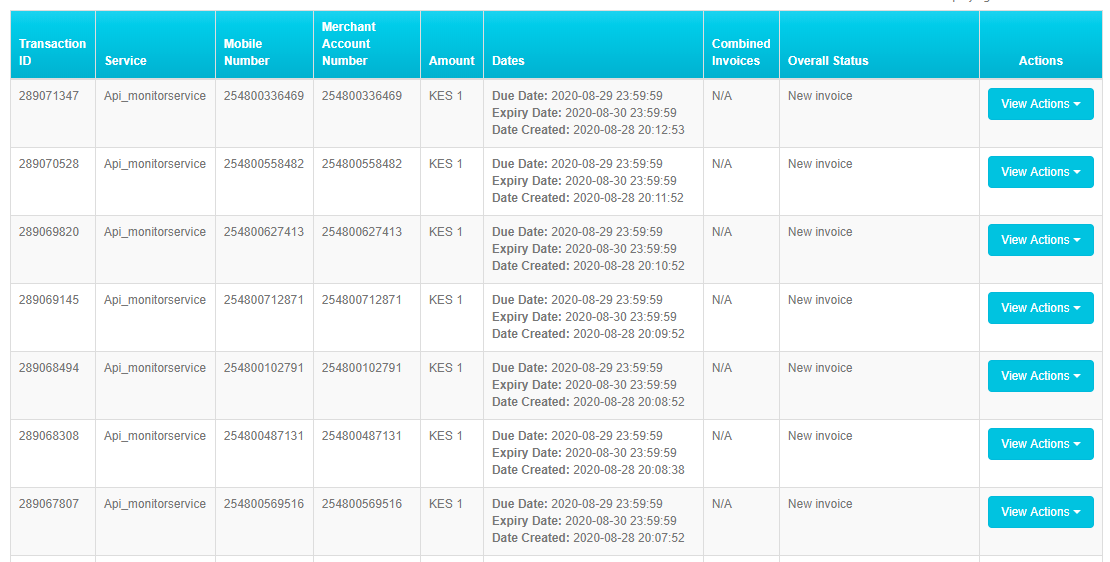 invoice grid view