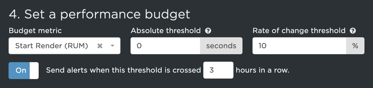 Threshold options when adding a performance budget