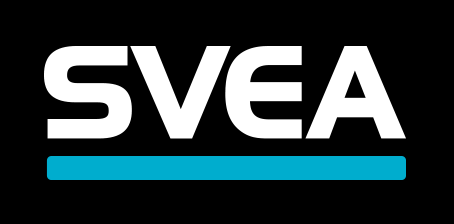 white text, blue line Svea logo