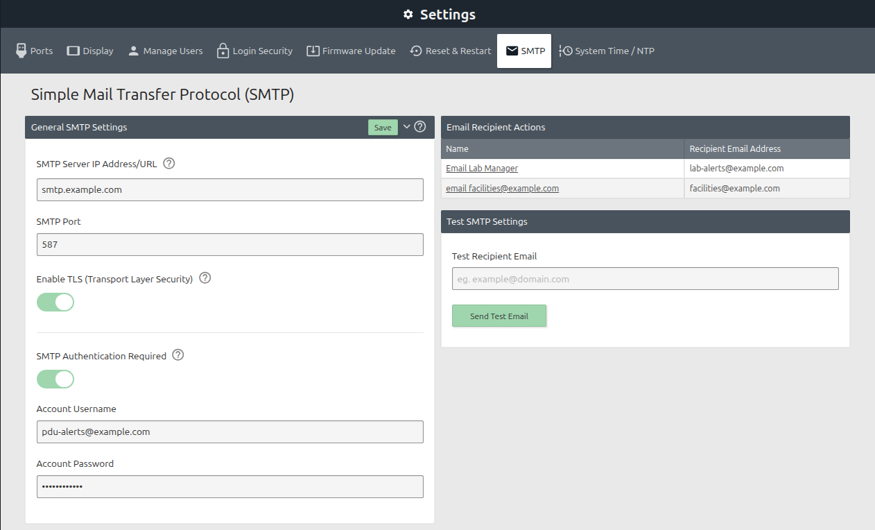 Completed SMTP configuration page