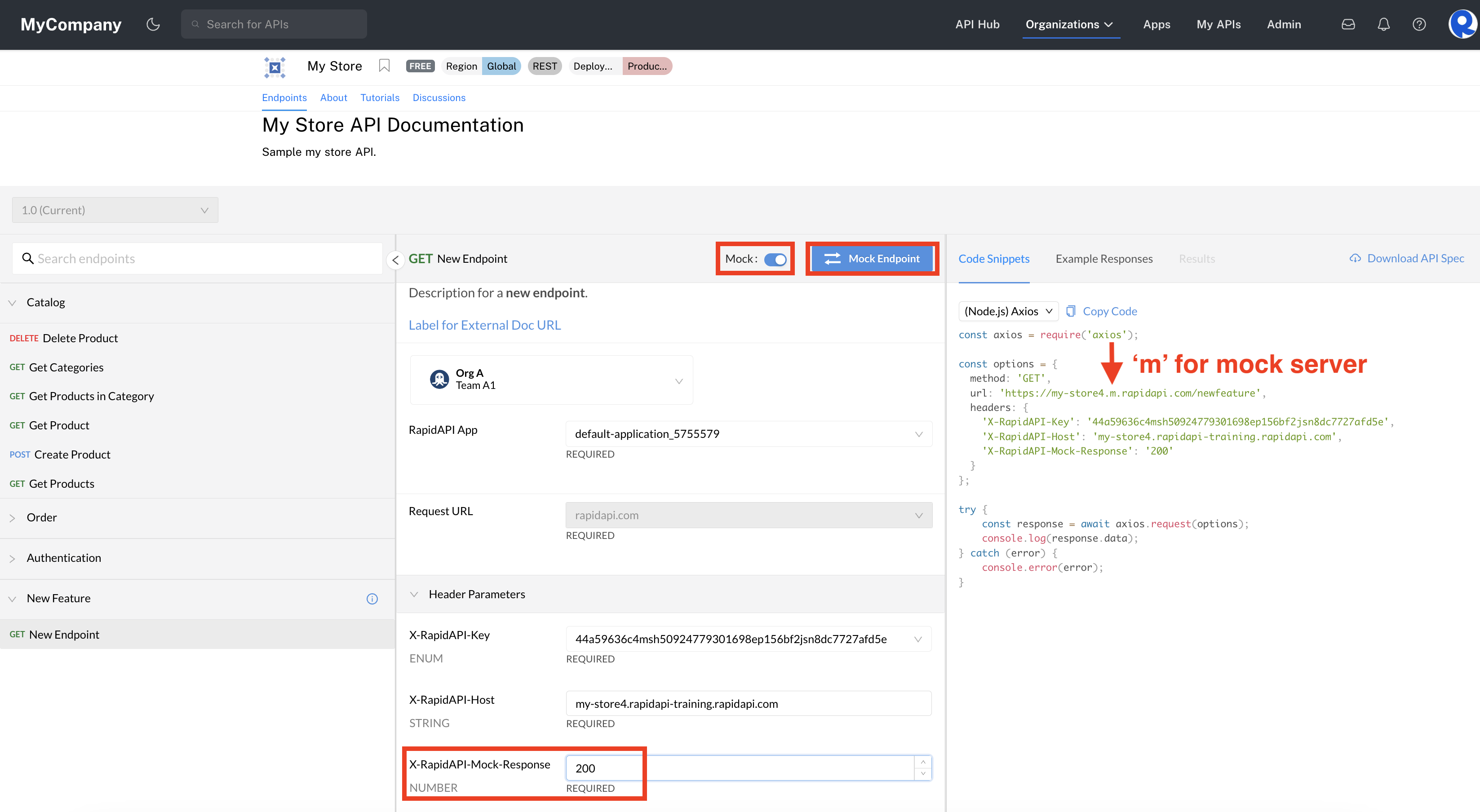 Testing an endpoint with multiple status code mocking.