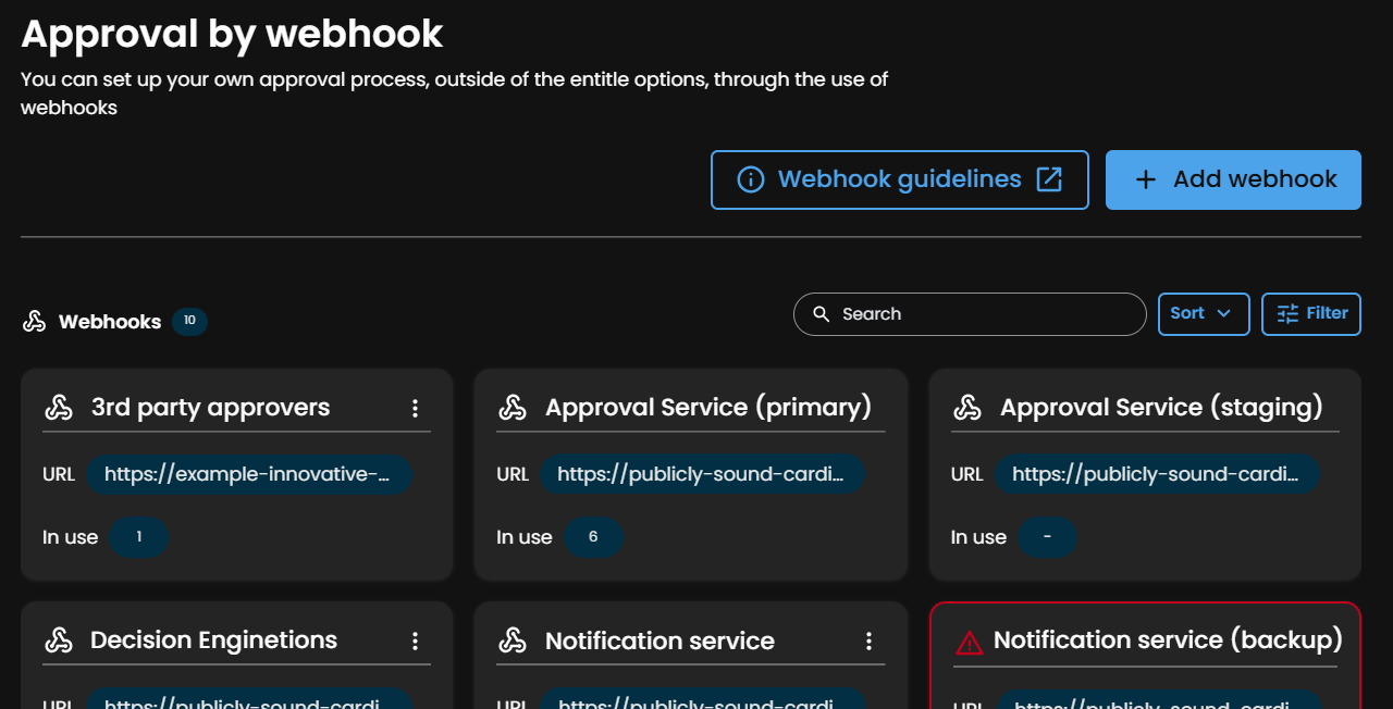 Approval by webhook page