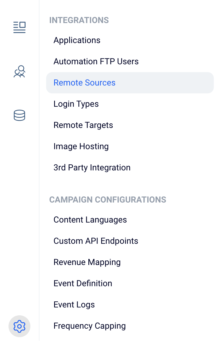 Settings > Integrations > Remote Sources