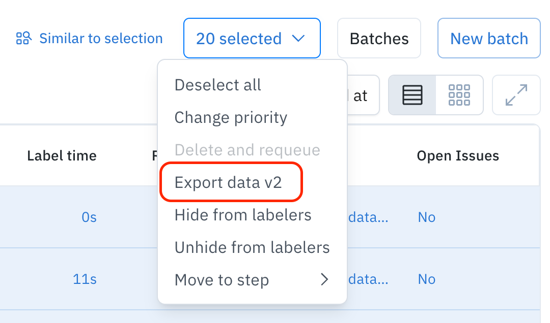 Select Export data v2