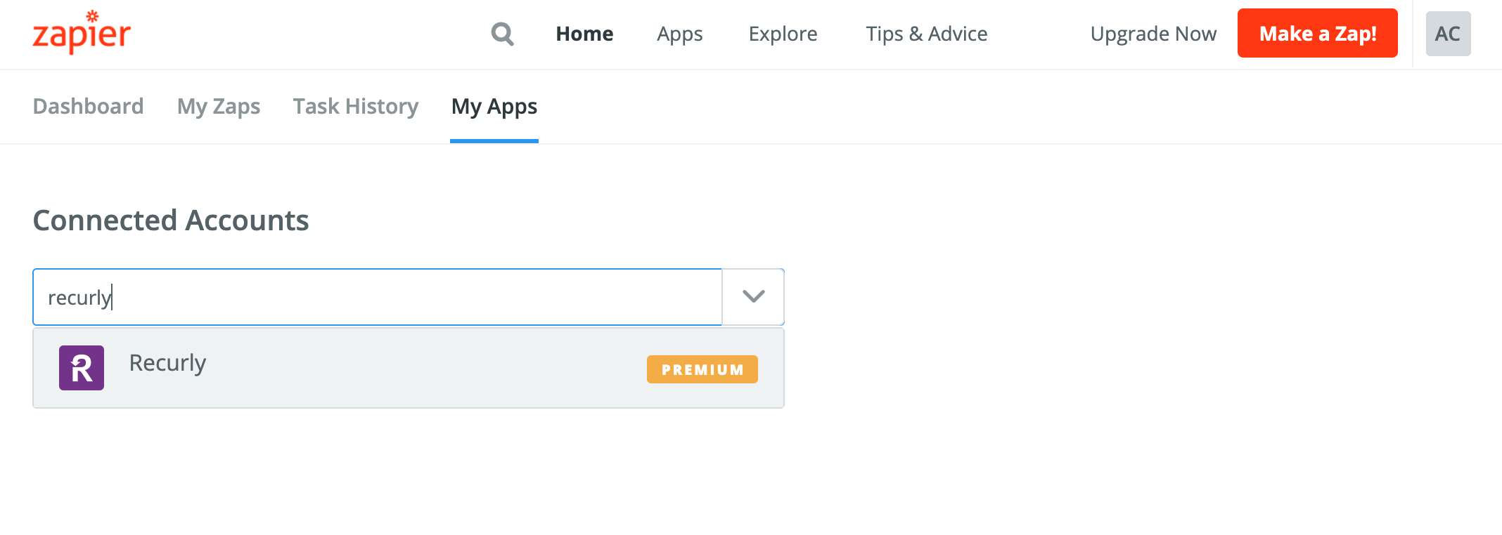 **Step 1**: select Recurly Zap in My Apps or through My Zaps