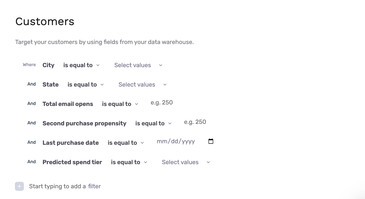 Default filters on audience canvas