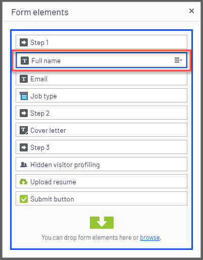 Screenshot of form elements rearranged by dragging where the order determines display sequence