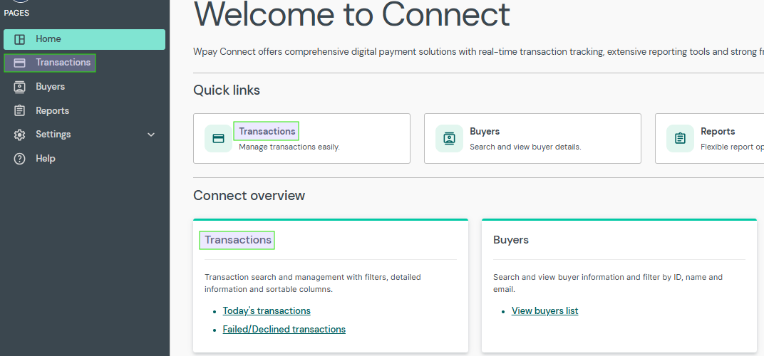 Connect portal navigation panel and homepage