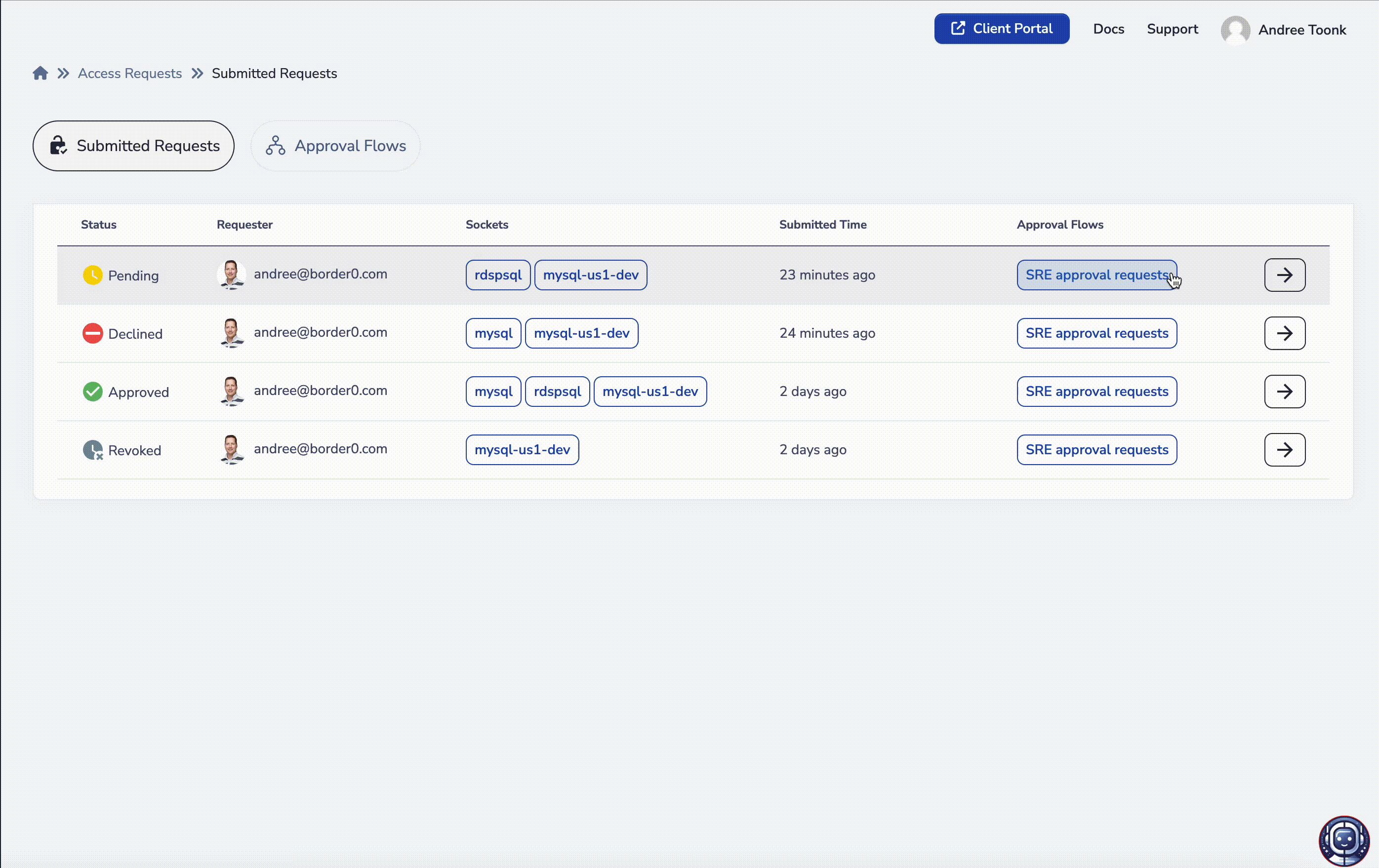 Access request approval and tune permissions