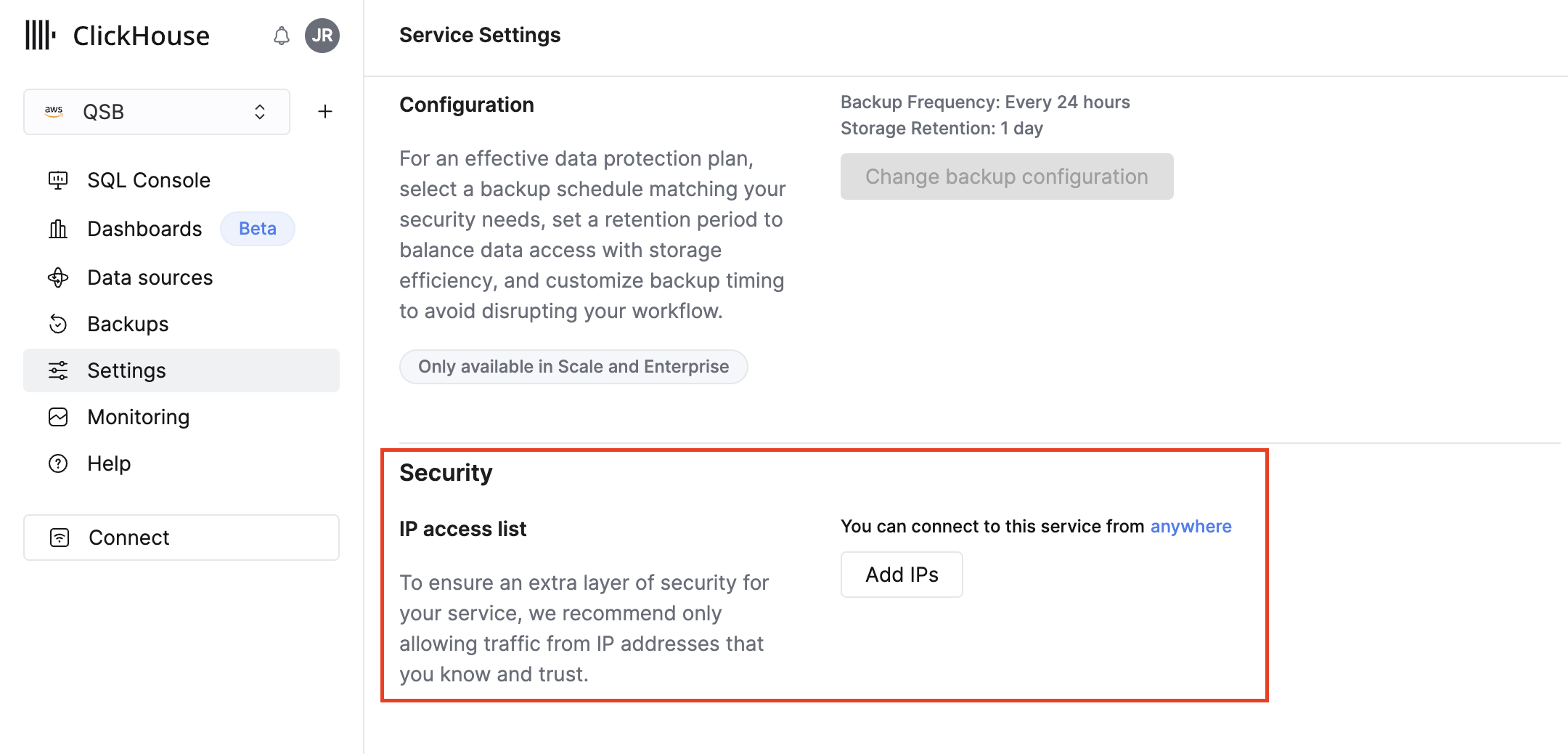 FIG. 3 - Adding an IP access list in ClickHouse Cloud