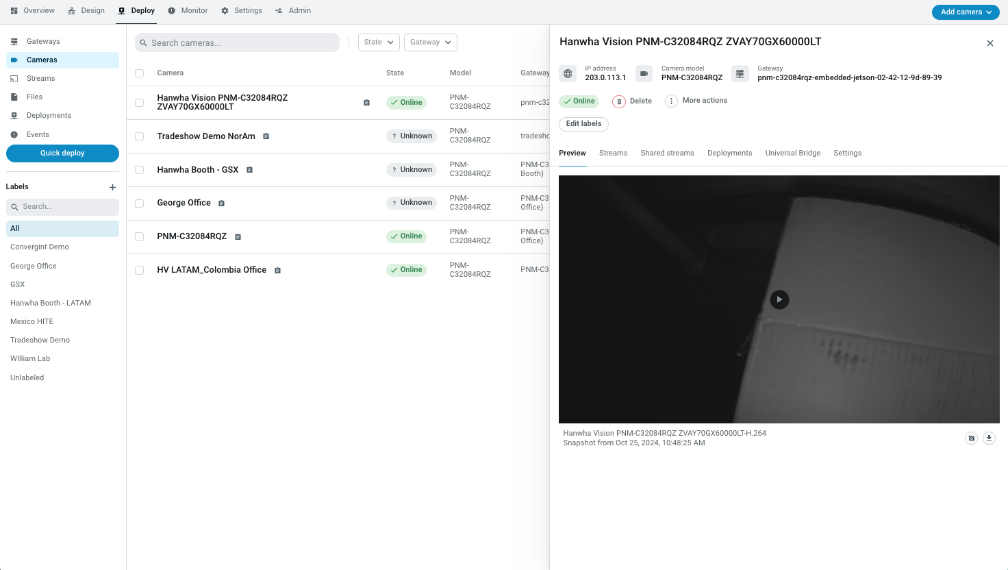 Head to Cameras section and click the camera name to view it. Each sensor will appear as a separate "Stream" under the Camera details page -> Stream tab.