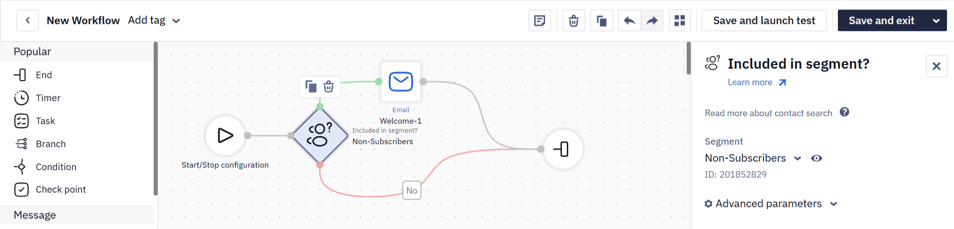 Workflow with Included in segment condition block