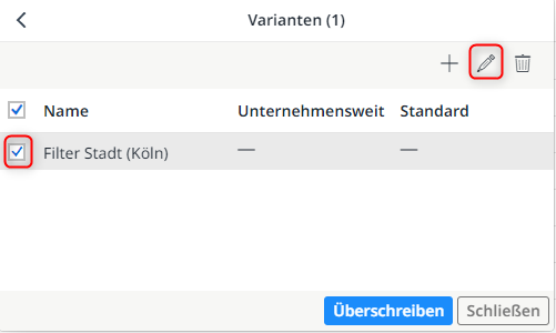 Eine Variante bearbeiten