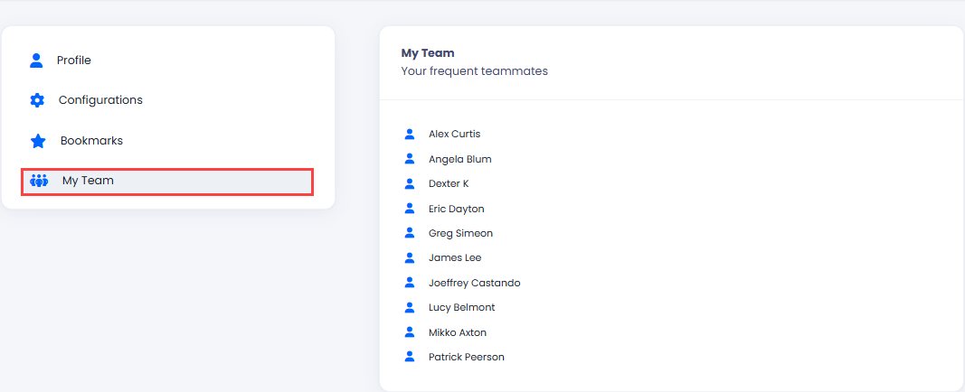 Screenshot of the My Team tab