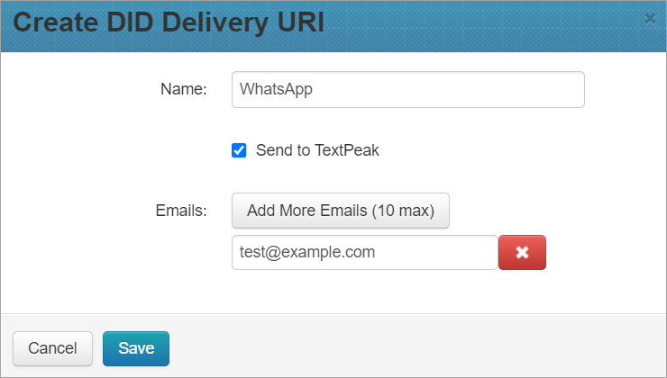 Screenshot of the screen with creating DID Delivery URI