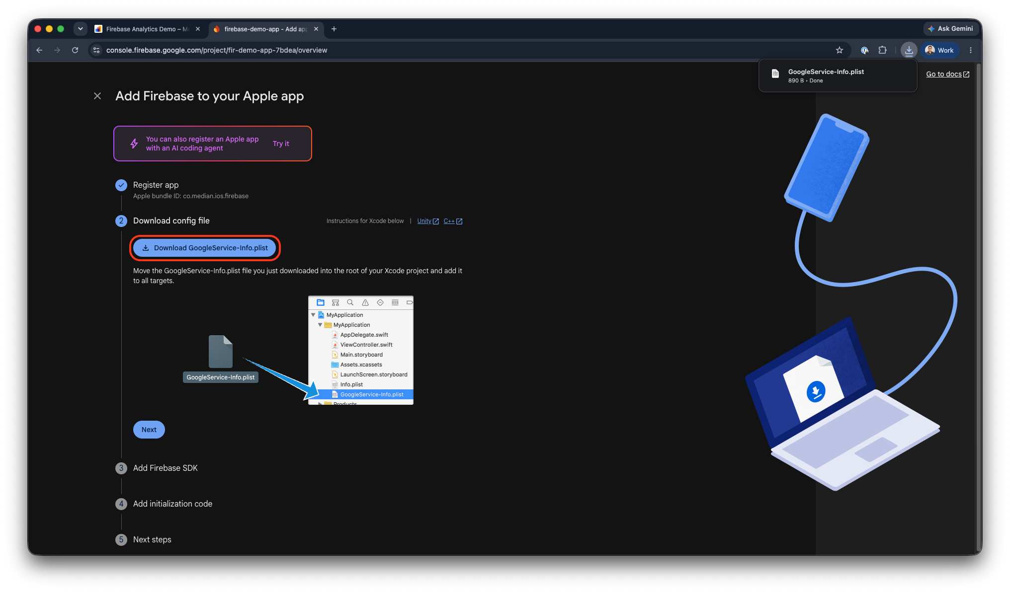 Download the GoogleService-Info.plist configuration file