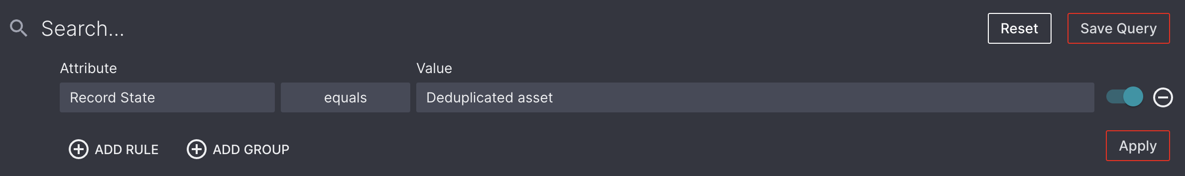 Query to search for deduplicated assets