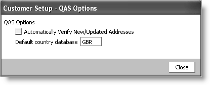 From Customers, select Set up module > General, click Address and Notes, and click QAS Options.