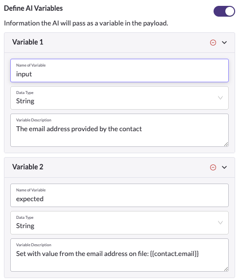 **Example Variable Definition for Email Authentication**