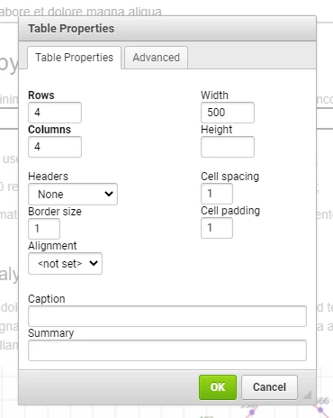 Table properties