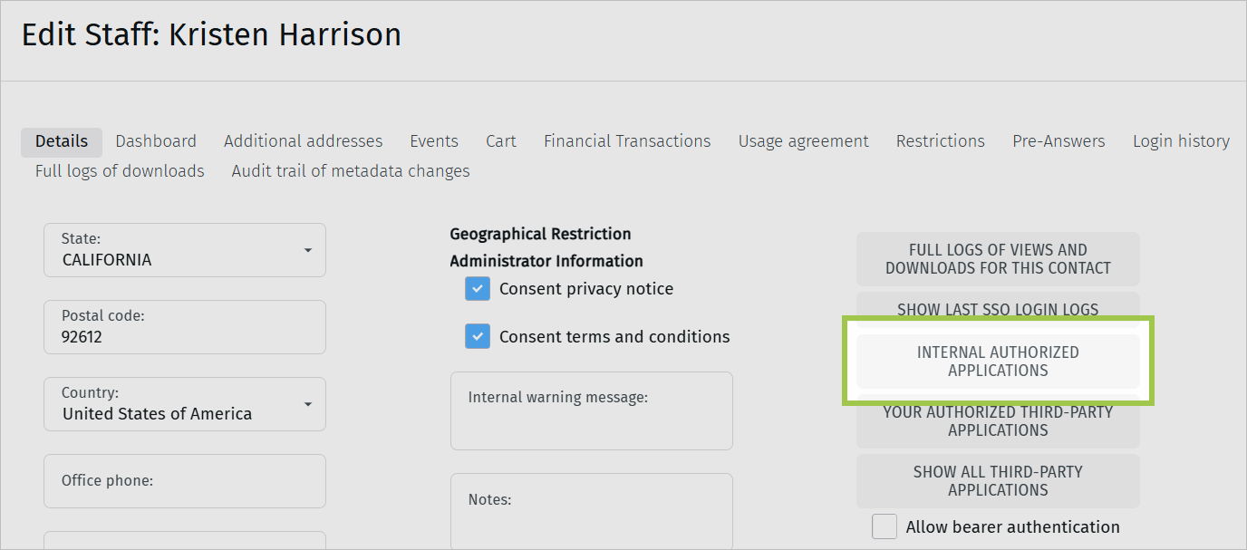 Internal authorized applications