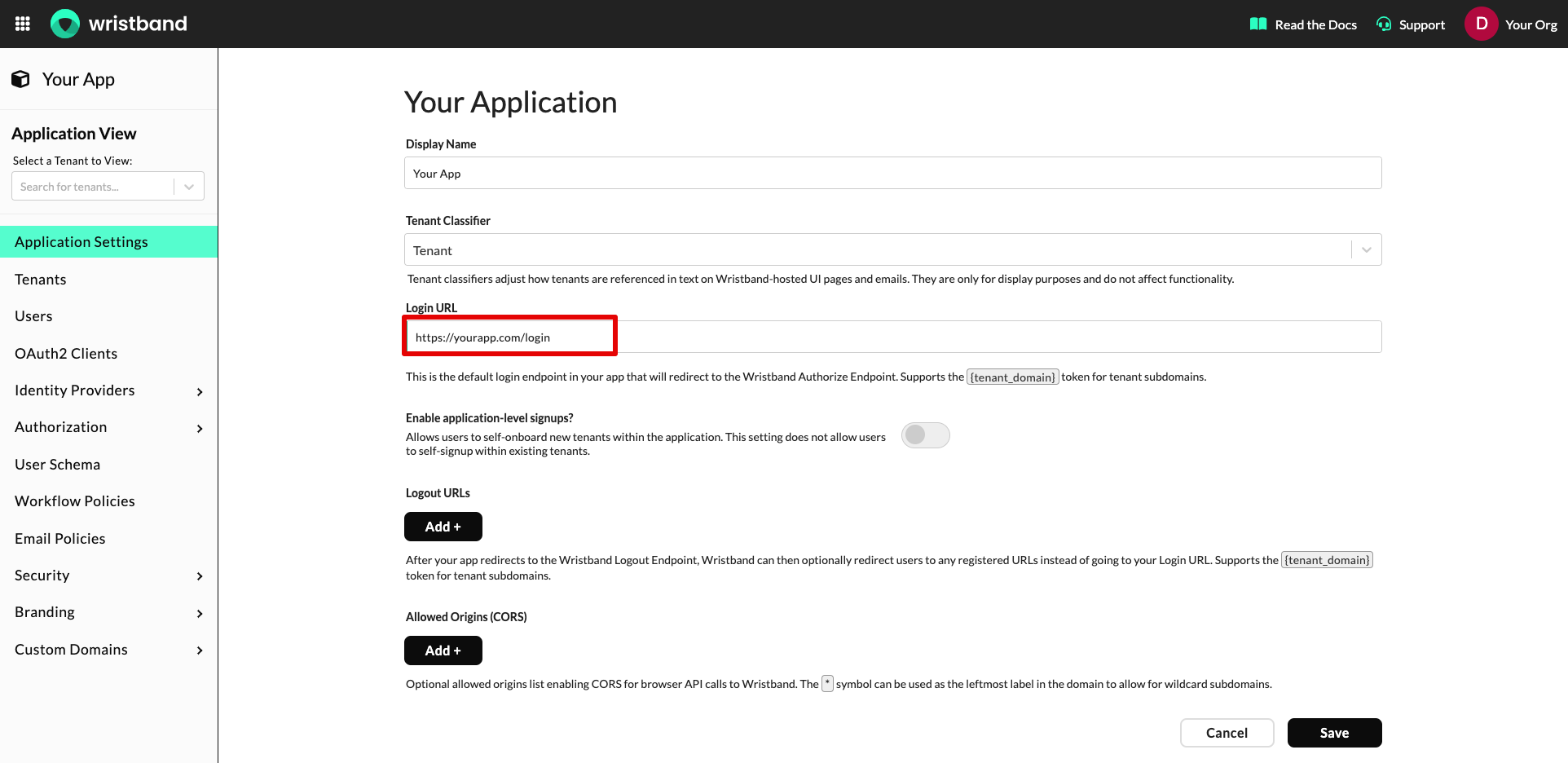 Step 2 - provide application login URL