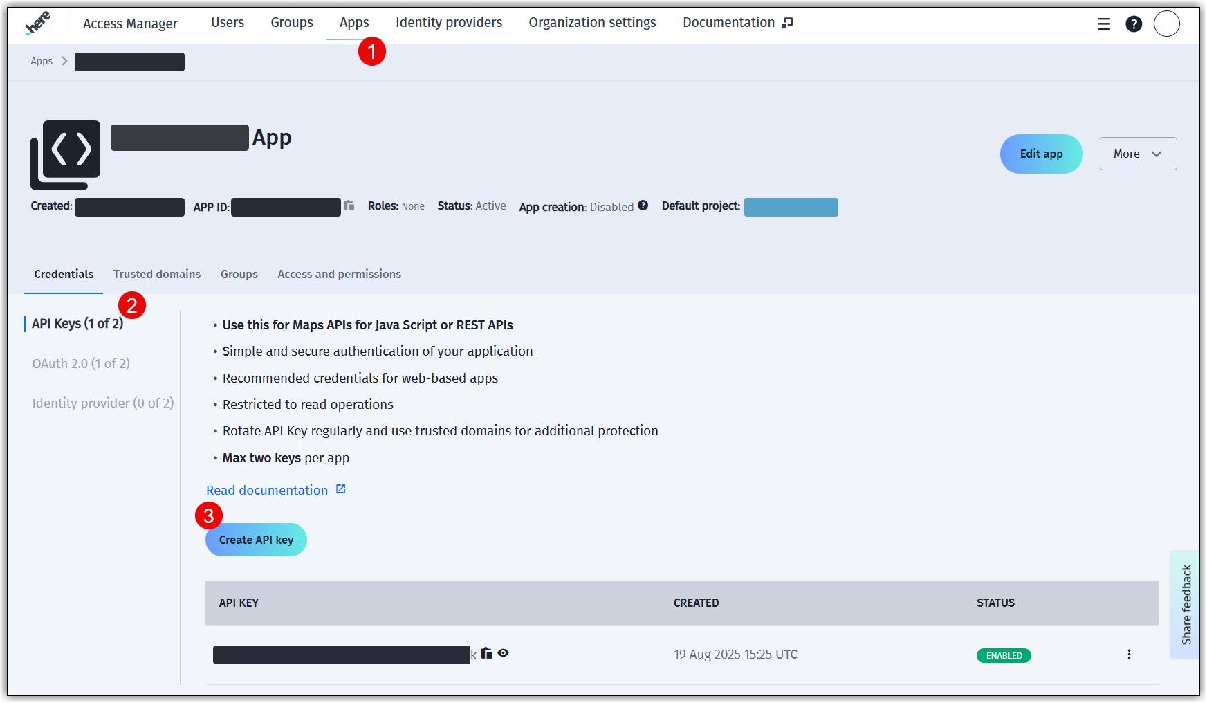 Generating API keys for an app