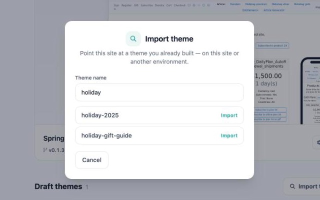 Import theme dialog searching by theme name