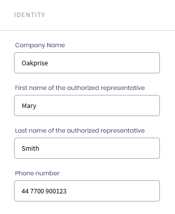 Screenshot of entering personal and company data