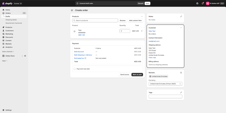 Navigate to orders and then create an order.