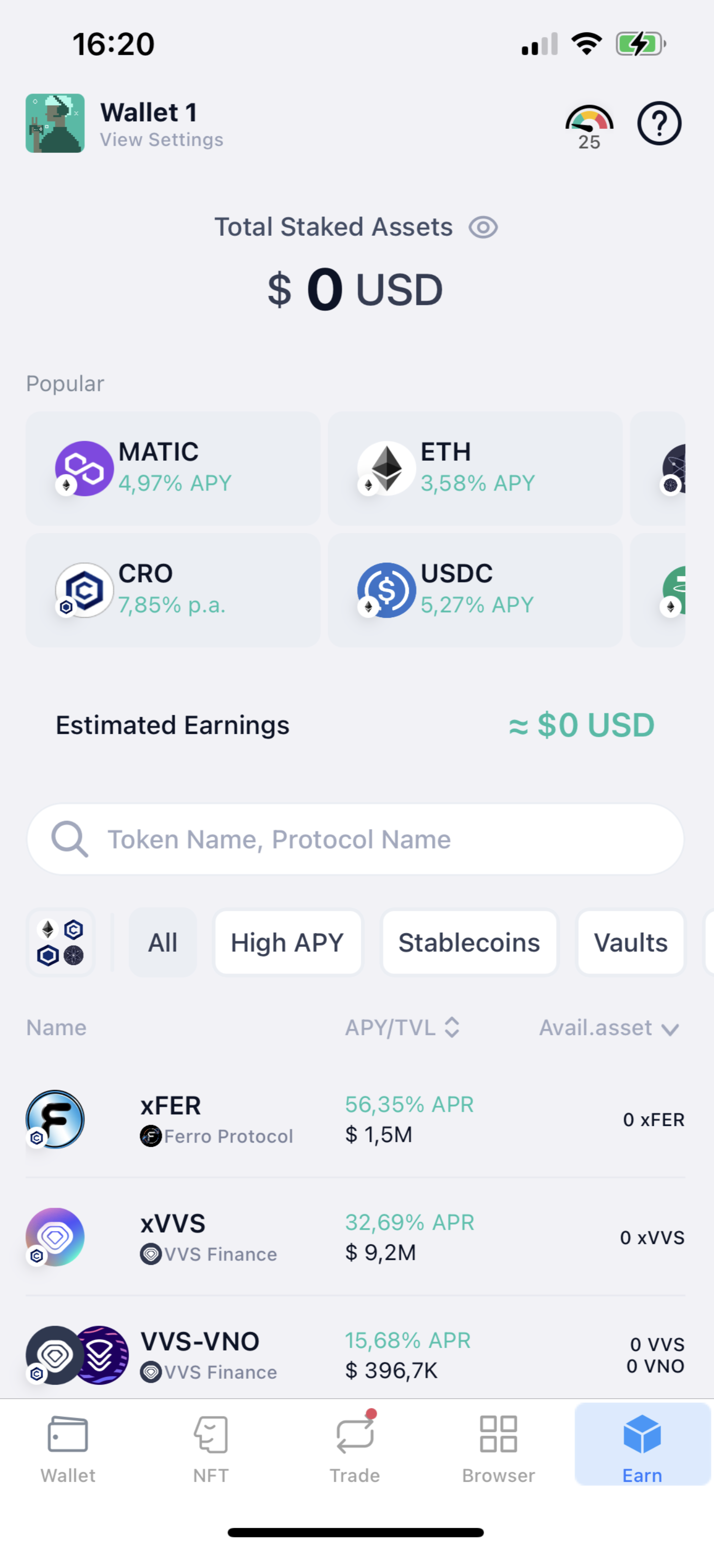 Example of crypto.com earn section