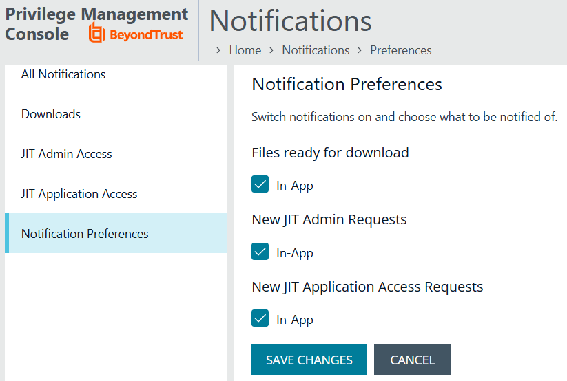 Notification preferences in EPM for Windows and Mac
