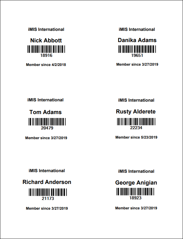 Viewing the Membership Cards report example