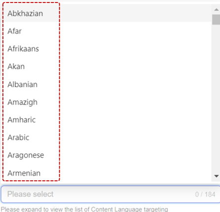 **Select Content Language option**